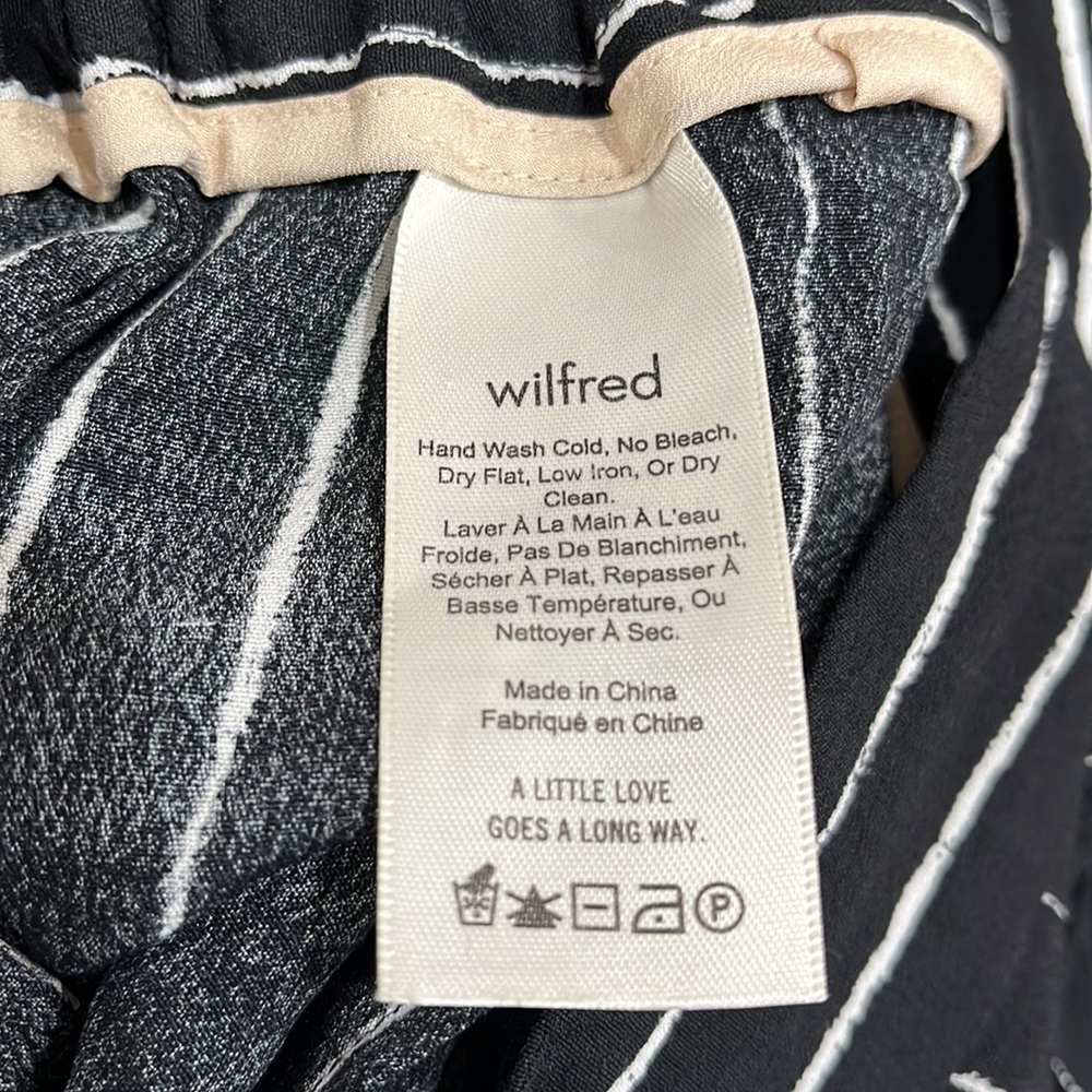 Wilfred Aritzia Faun Stripe Wide Leg Pant Tie Back Pull On Black/ White M - Picture 12 of 13